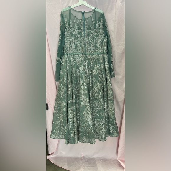 Mac Duggal 20337 NWT EMBELLISHED BOW BELT ILLUSION LONG SLEEVE A LINE DRESS - Picture 5 of 10